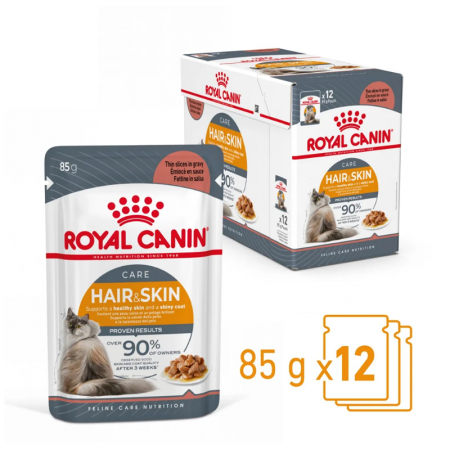 Pisica Adult - Set 12 buc x 85 gr Hrana umeda pentru pisici Royal Canin Hair&Skin in sos