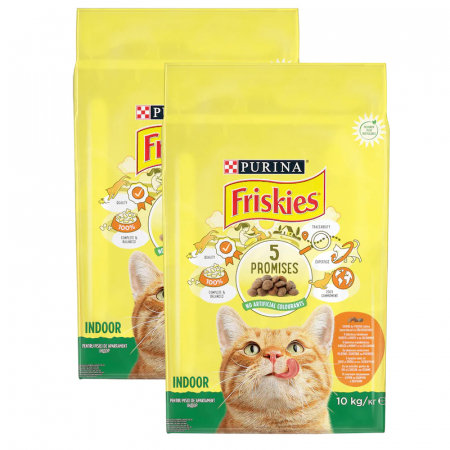 Oferta 2 saci - Oferta 2 saci x 10 kg Hrana uscata pentru pisici Friskie Indoor cu pui & legume