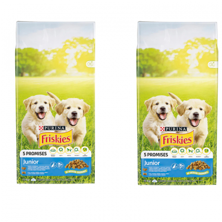 Caine Junior - Oferta 2 saci x 15 kg Hrana uscata pentru caini Friskies Junior cu pui