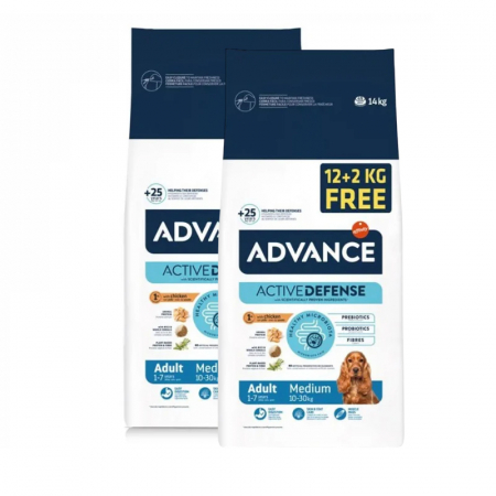 Oferta 2 saci - Oferta 2 saci x Hrana uscata pentru caini Advance Medium Adult  12 + 2 kg GRATIS