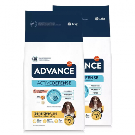 Caine Adult - Oferta 2 saci  x 12 kg Hrana uscata pentru caini Advance Sensitive Medium - Maxi cu Somon
