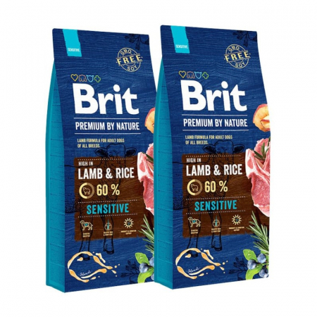 Oferta 2 saci - Oferta 2 saci x 15 kg Hrana uscata pentru caini Brit Premium Sensitive cu miel & orez