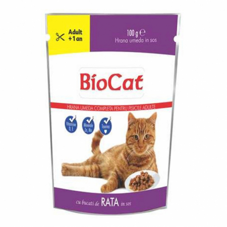 Pisica Adult - Set 22 buc x 100 gr Hrana umeda pentru pisici Biocat cu rata