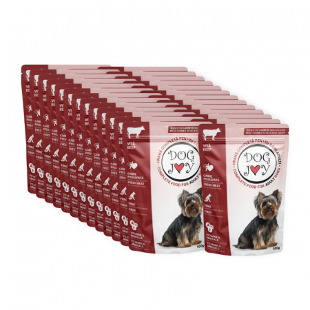 Caine Adult - Set 24 buc x Hrana umeda pentru caini Dog Joy Adult cu vita 100 gr
