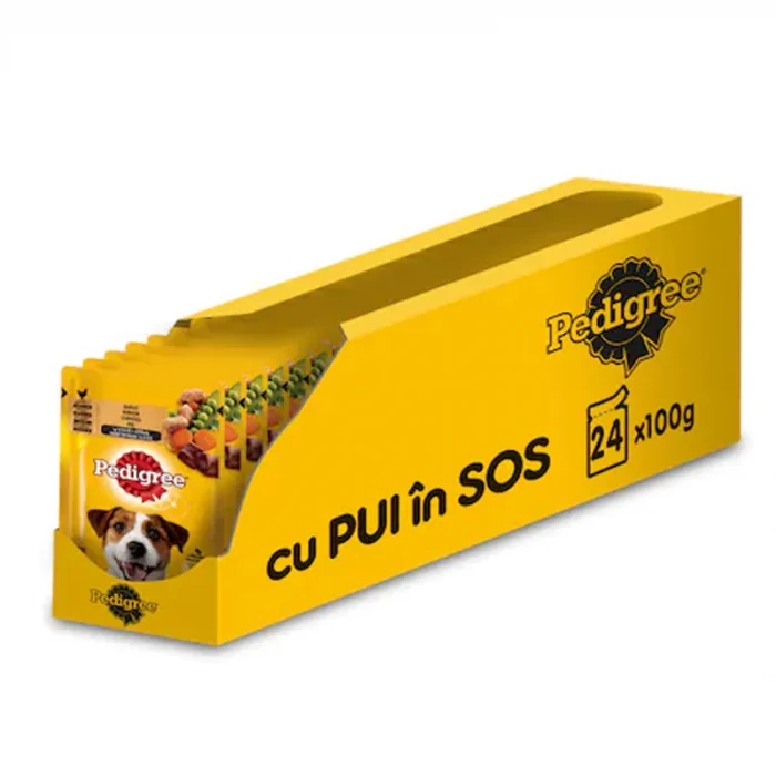 Caine Adult - Set 24 buc x 100 gr Hrana umeda pentru caini Pedigree Adult cu pui & legume