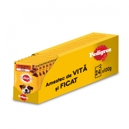 Caini - Set 24 buc x 100 gr Hrana umeda pentru caini Pedigree Adult cu vita & ficat