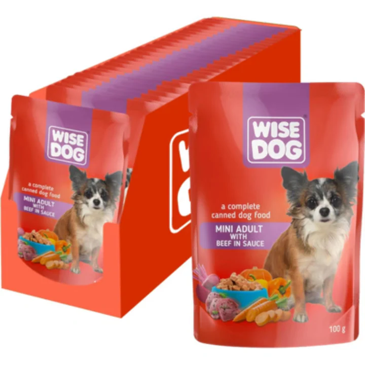 Caine Adult - Set 24 buc x 100 gr Hrana umeda pentru caini Wise Mini Adult cu vita