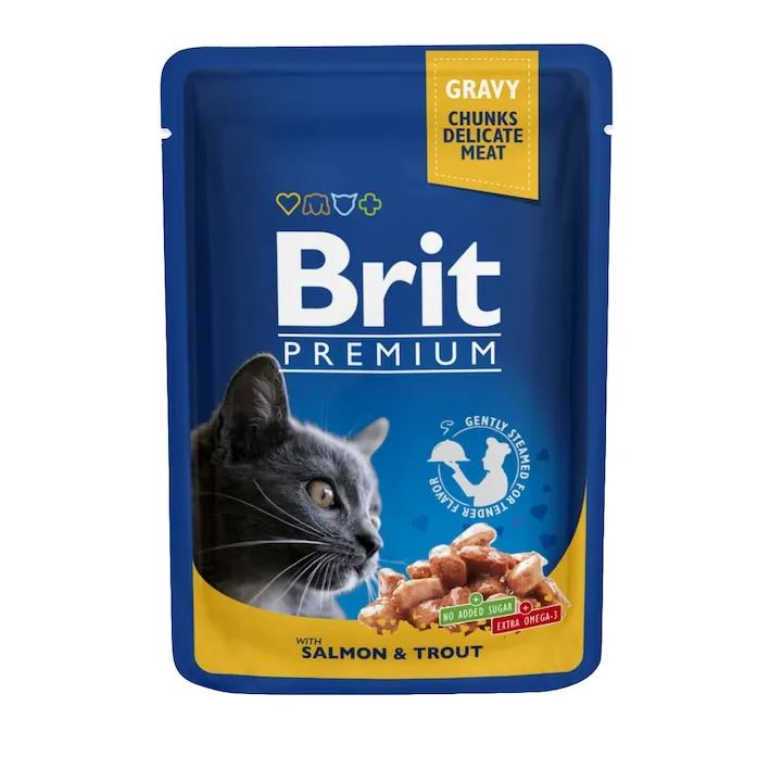 Set 24 buc x 100 gr Hrana umeda pentru pisici Brit cu somon & pastrav [1]