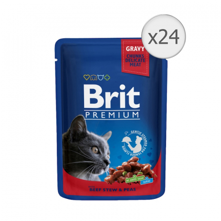 Hrana umeda pisici - Set 24 buc x 100 gr Hrana umeda pentru pisici Brit cu vita & mazare