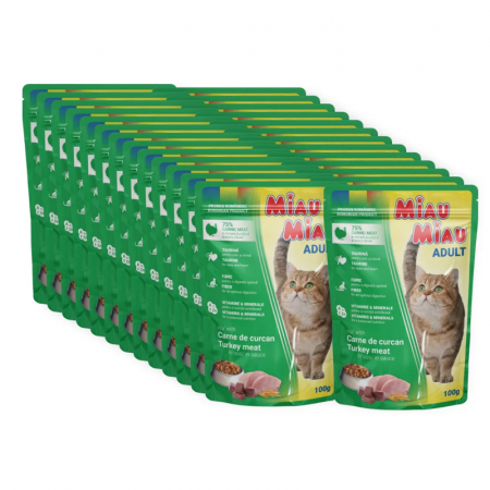 Oferte - Set 24 buc x Hrana umeda pentru pisici Miau Miau cu curcan in sos 100 gr