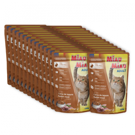 Set 24 buc x 100 gr Hrana umeda pentru pisici Miau Miau cu iepure in sos