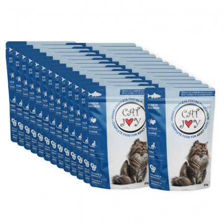 Pisica Adult - Set 24 buc x Hrana umeda pentru pisici adulte Cat Joy cu somon in sos 85 gr