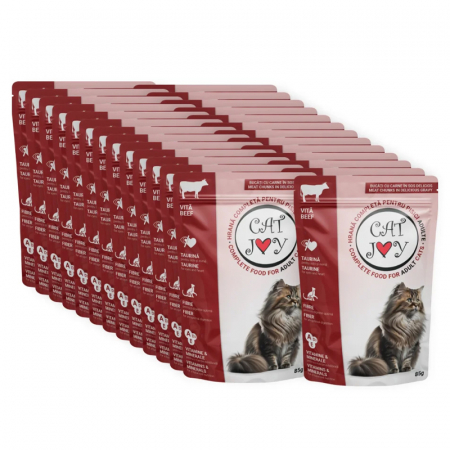 Hrana umeda pisici - Set 24 buc x Hrana umeda pentru pisici adulte Cat Joy cu vita in sos  85 gr