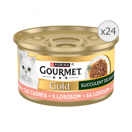 Hrana umeda pisici - Set 24 buc x 85 gr Hrana umeda pentru pisici Gourmet Gold Succulent Delights cu somon