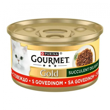 Hrana umeda pisici - Set 24 buc x 85 gr Hrana umeda pentru pisici Gourmet Gold Succulent Delights cu vita