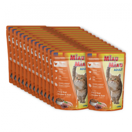 Set 24 buc x Hrana umeda pentru pisici Miau Miau cu pui & ficat in sos 100 gr