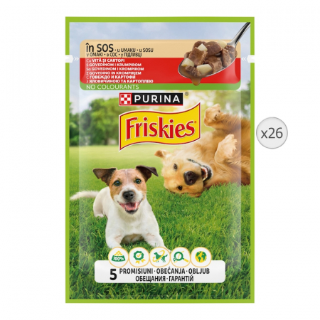 Caine Adult - Set 26 buc x 85 gr Hrana umeda pentru caini Friskies Adult cu vita & cartofi