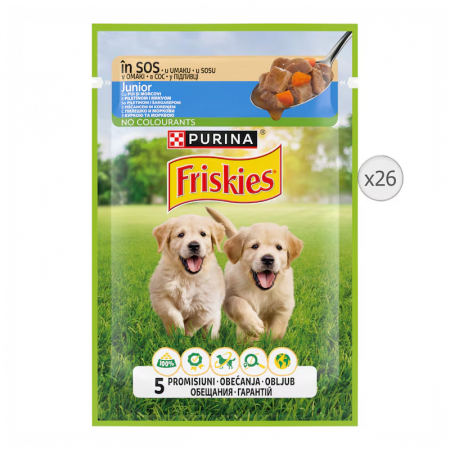 Caine Junior - Set 26 buc x 85 gr Hrana umeda pentru caini Friskies Junior cu pui & morcov
