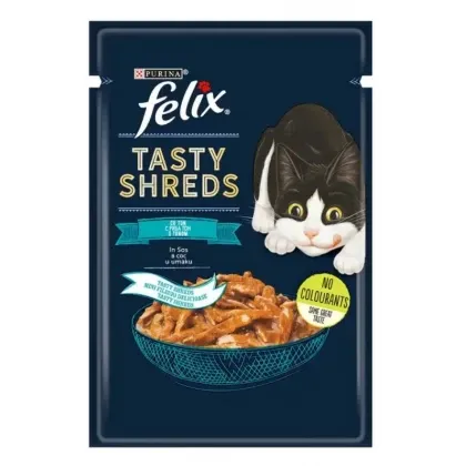 Pisici - Set 26 buc x 85 gr Hrana umeda pentru pisici Felix Tasty Shreds cu ton cu sos