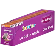 Pisici - Set 28 buc x 85 gr Hrana umeda pentru pisici Whiskas Junior cu pui in aspic