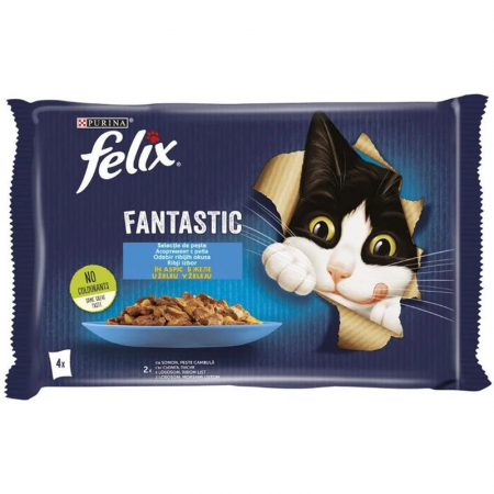 Pisica Adult - Set 4 buc x 85 gr Hrana umeda pentru pisici Felix Fantastic cu somon