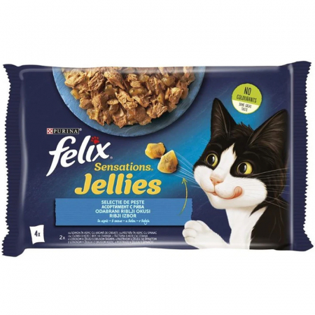 Pisica Adult - Set 4 buc x 85 gr Hrana umeda pentru pisici Felix Sensations cu peste