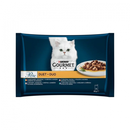 Hrana umeda pisici - Set 4 buc x 85 gr Hrana umeda pentru pisici Gourmet Perle cu miel, pui, vitel & iepure