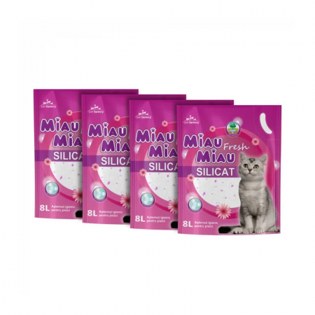 Set 4 buc X Asternut igienic pentru pisici Miau Miau Silicat Fresh 8L [0]