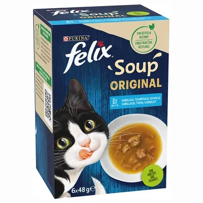 Pisica Adult - Hrana umeda pentru pisici Felix Soup Original Fish Flavours ( 6 buc x 48 gr )