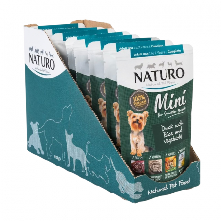 Caini - Set 8 buc x 150 gr Hrana umeda pentru caini Naturo Mini Adult cu rata & orez