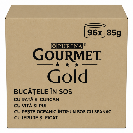 Hrana umeda pisici - Set 96 buc x Hrana umeda pentru pisici Gourmet Gold Doble Placer cu rata & curcan, vita & pui, peste oceanic, iepure & ficat 85 gr