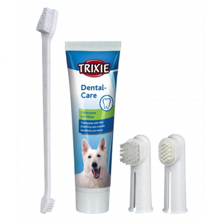 Solutii dentare - Set igiena dentara pasta & periuta de dinti pentru caini Trixie