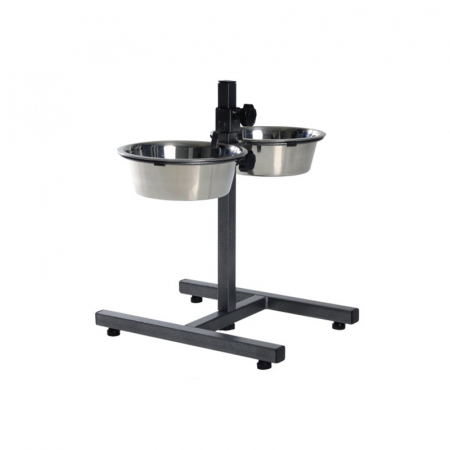 Accesorii caini - Stativ reglabil cu 2 castroane din inox 2 x 1,8 L/20 cm