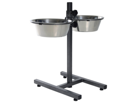 Caini - Stativ reglabil cu 2 castroane din inox 2 x 2,8 L / 24 cm