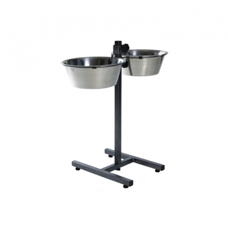 Caini - Stativ reglabil cu 2 castroane din inox 2 x 4,5 L/28 cm