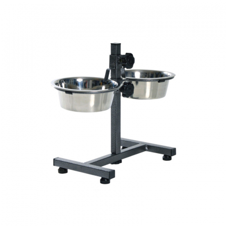 Caini - Stativ reglabil cu 2 castroane din nox 2 x 0,75 L/15 cm