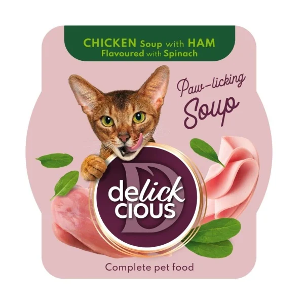 Pisica Adult - Supa pentru pisici Delickcious cu pui, sunca & spanac 80 gr