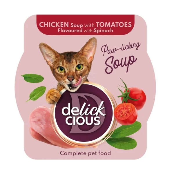 Pisica Adult - Supa pentru pisici Delickcious pui, rosii & spanac 80 gr