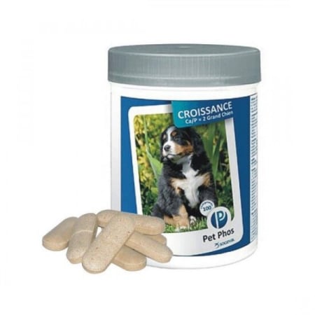Supliment nutritiv pentru caini Pet Phos Croissance Ca/P=2 Grand Chien 100 tab / cutie