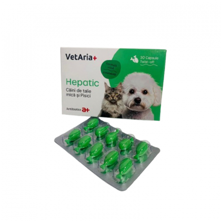 Farmacie - Suplimente VetAria+ Hepatic pentru caini de talie mica & pisici 30 capsule