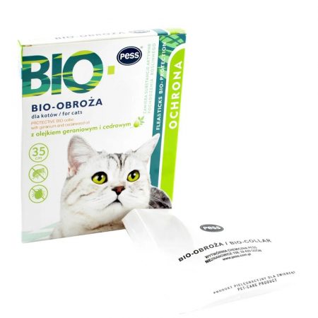 Antiparazitare - Zgarda antiparazitara pentru pisici BIO-OBROZA cu ulei de geranium si cedru 35 cm