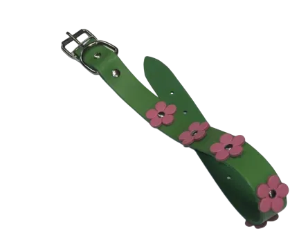 Accesorii caini - Zgarda pentru caini Streetside Verde cu floricele 10 mm x 29 cm