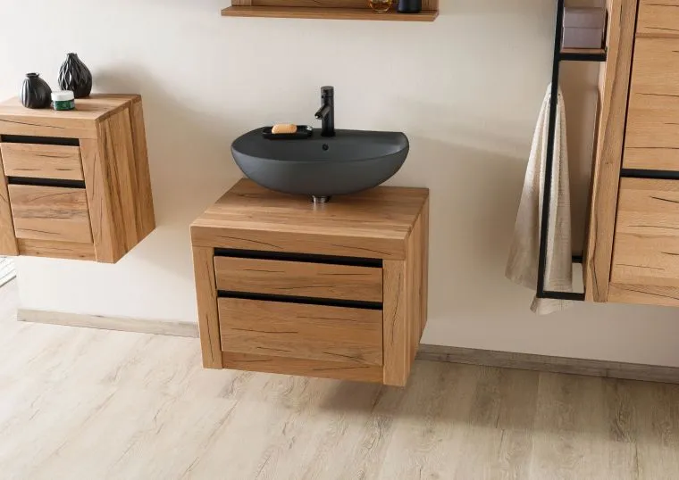 Mobilier baie suspendat din stejar masiv cu 2 sertare [2]