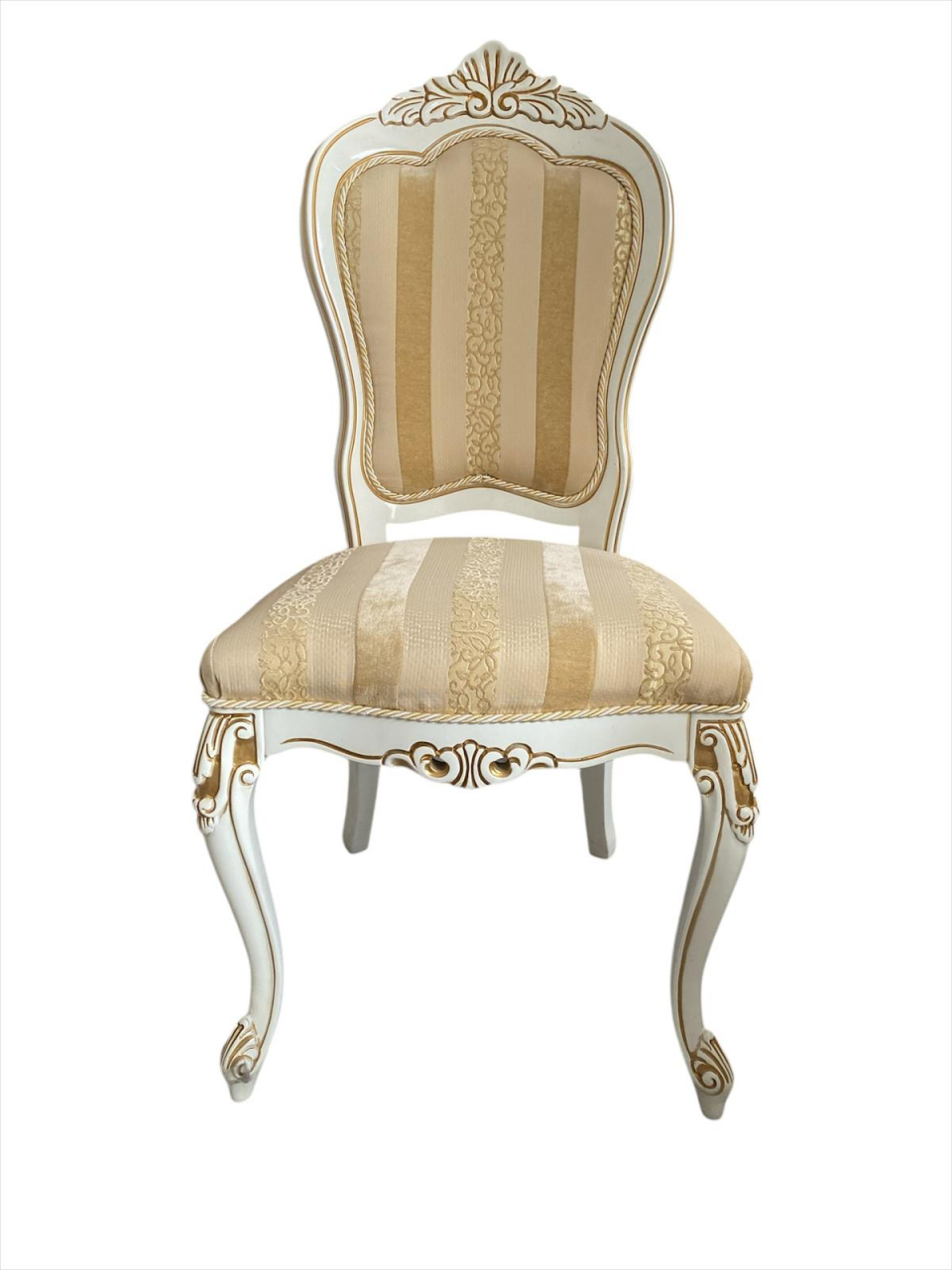 Scaun Versailles – Scaun Elegant Clasic din Lemn Masiv, Tapițerie Aurie și Detalii Sculptate [1]