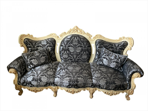 Sold Out - Cleopatra Sofa in Cream with Black and Silver Fabric