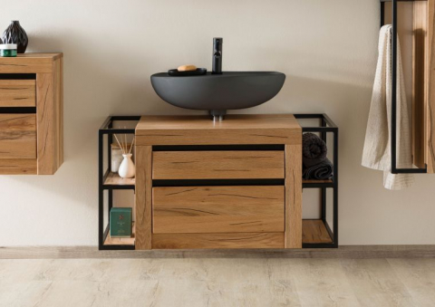 Colectia Eisa - Solid Wild Oak Vanity Cabinet – 100x50x52 cm, Natural Oil Finish