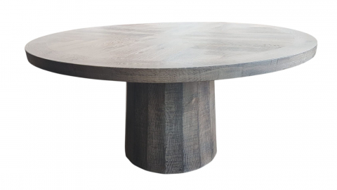 Horeca Furniture - Round Table in Reclaimed Oak with Cylindrical Base