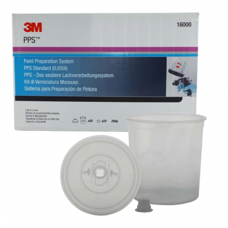 Sisteme si pahare PPS - Set PPS pahare vopsea 650ml si capace cu filtru 200 microni - 3M.16000