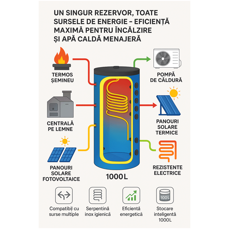 Puffer stocator igienic Lambollitori Gamma R2 1000 L cu izolatie — solutia optima pentru sistemul tau de incalzire
