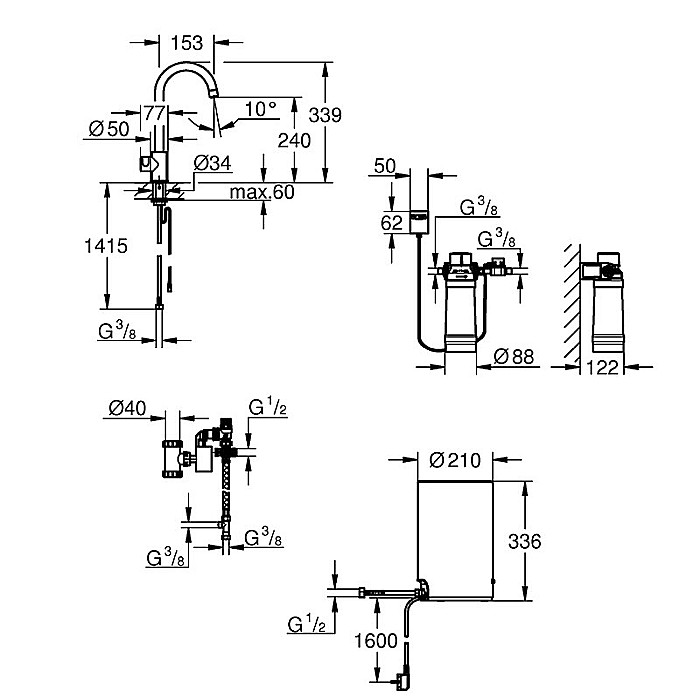 BATERIE BUCATARIE SI BOILER MARIMEA M GROHE RED MONO 30085A01 [15]